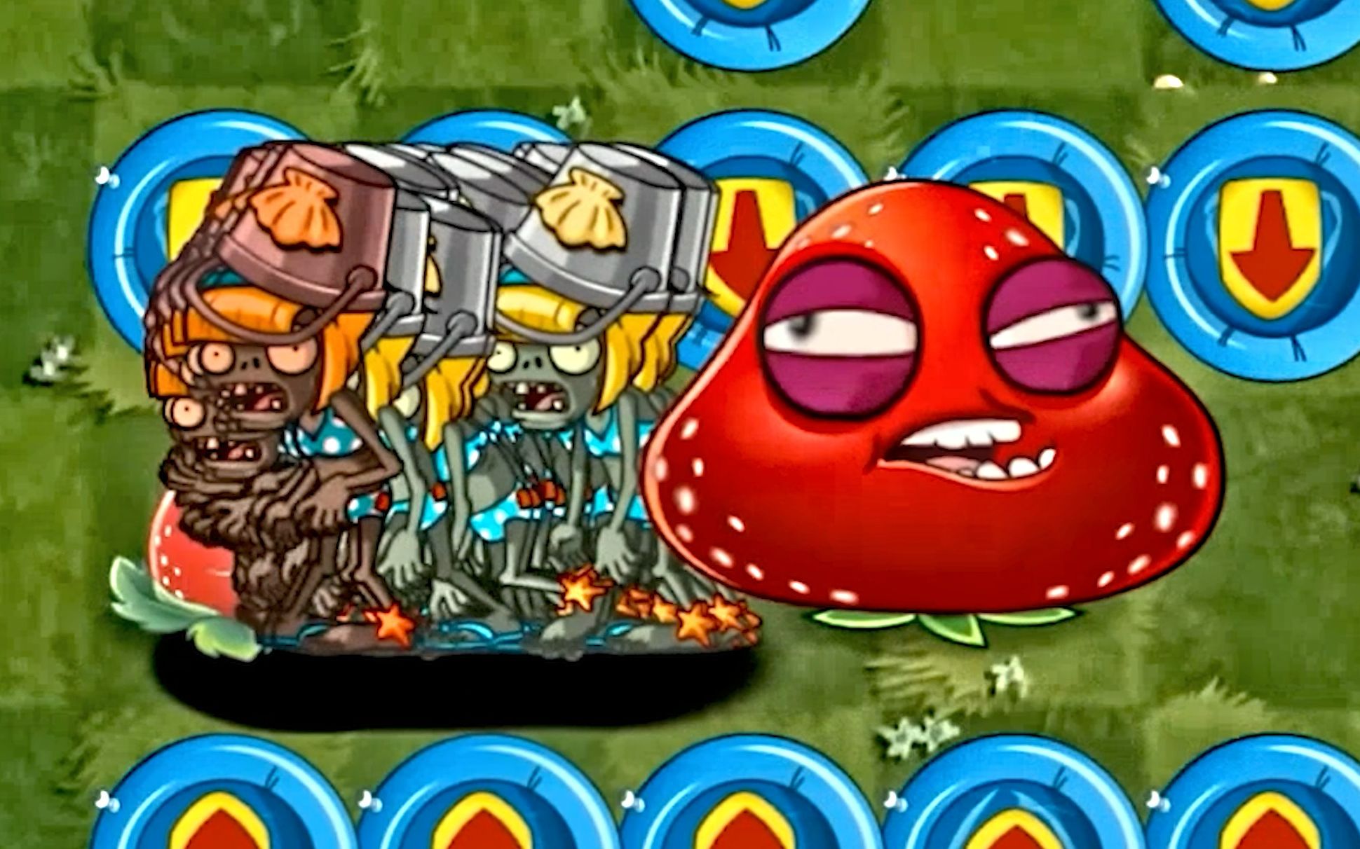 pvz2 单个植物等级100 vs 100只比基尼铁桶僵尸