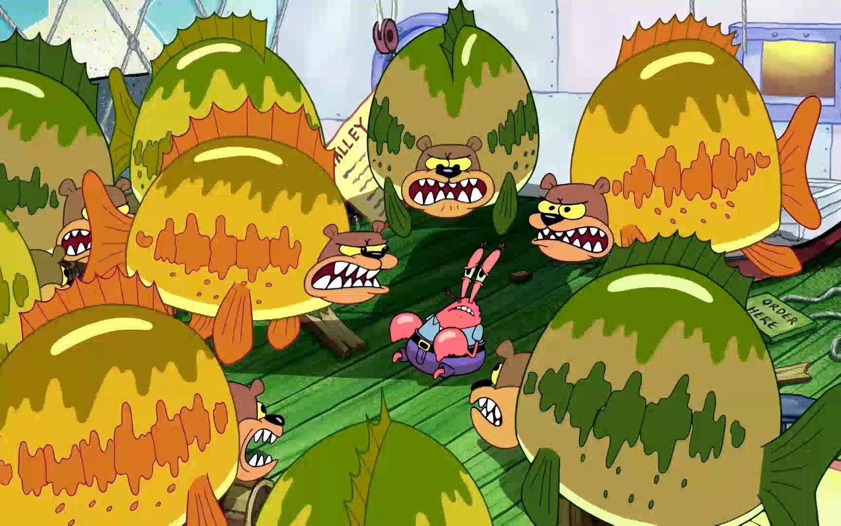 不愧是海绵宝宝,轻松解决掉痞老板的海熊,保住了秘方