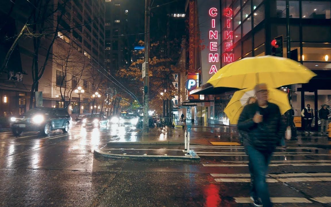 [图]【4K】西雅图 市区夜雨中漫步 好有味道的city