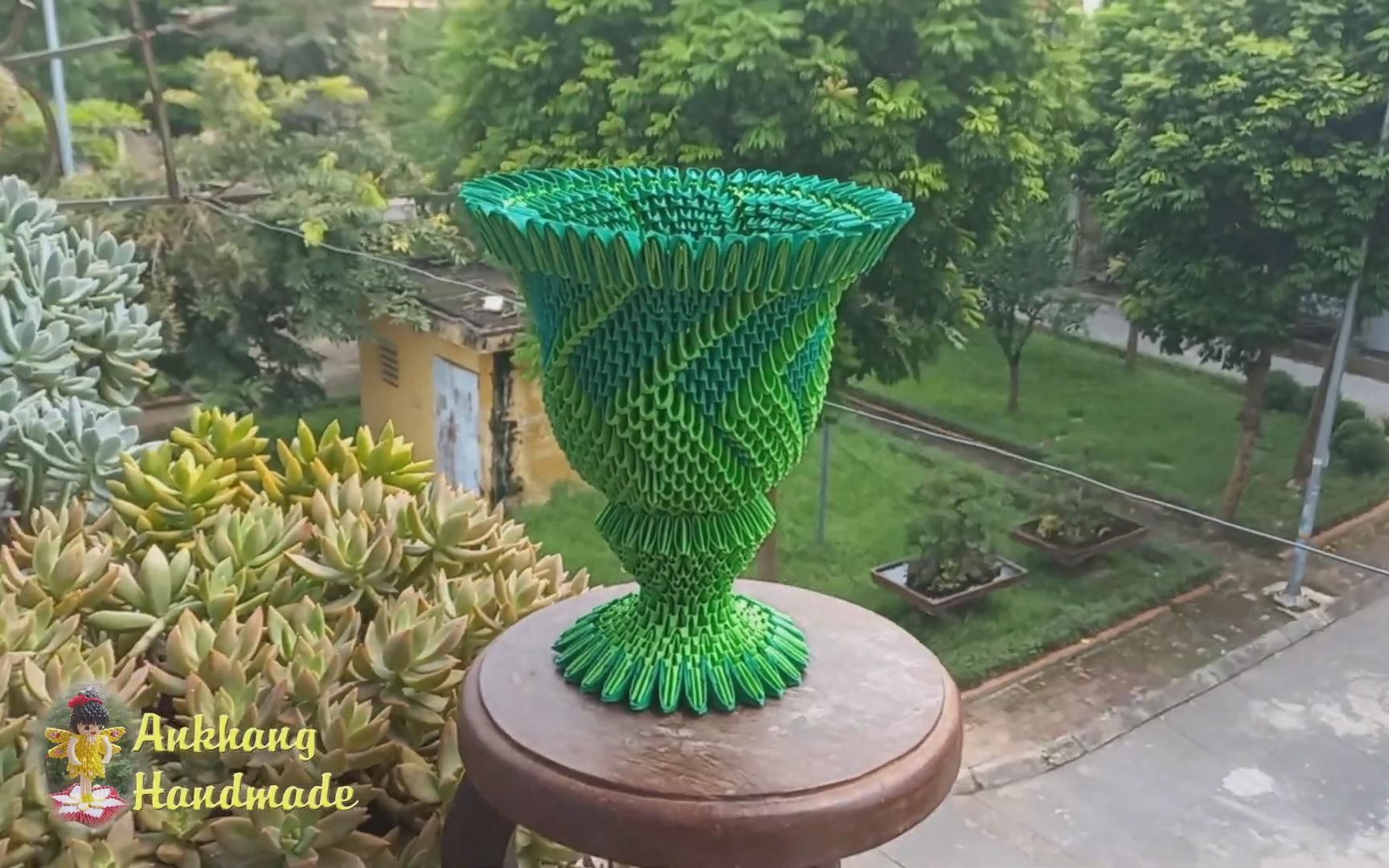 3d origami 三角插工艺 3d折纸瓮花盆教程 diy纸瓮花瓶 家居装饰创意