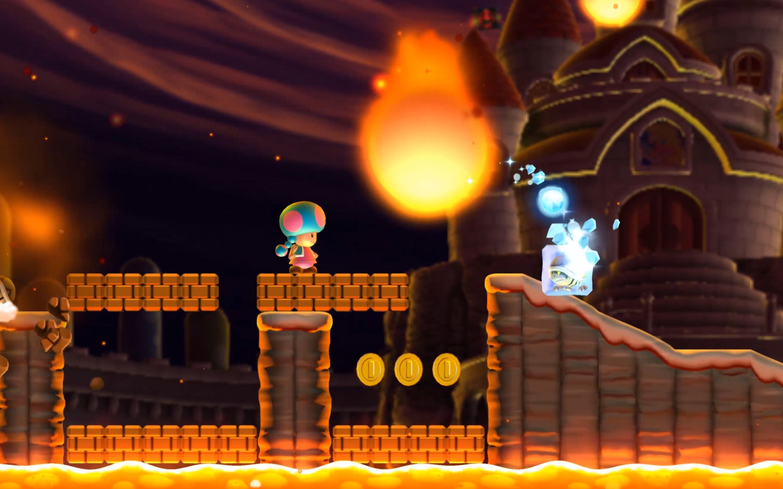 switch新超级马里奥兄弟u62:地下喷岩浆天上飞火球