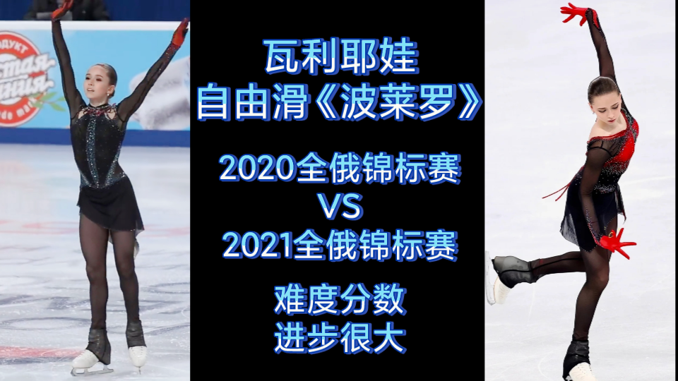 瓦利耶娃自由滑波莱罗全俄锦标赛2020vs2021双屏对比进步很大