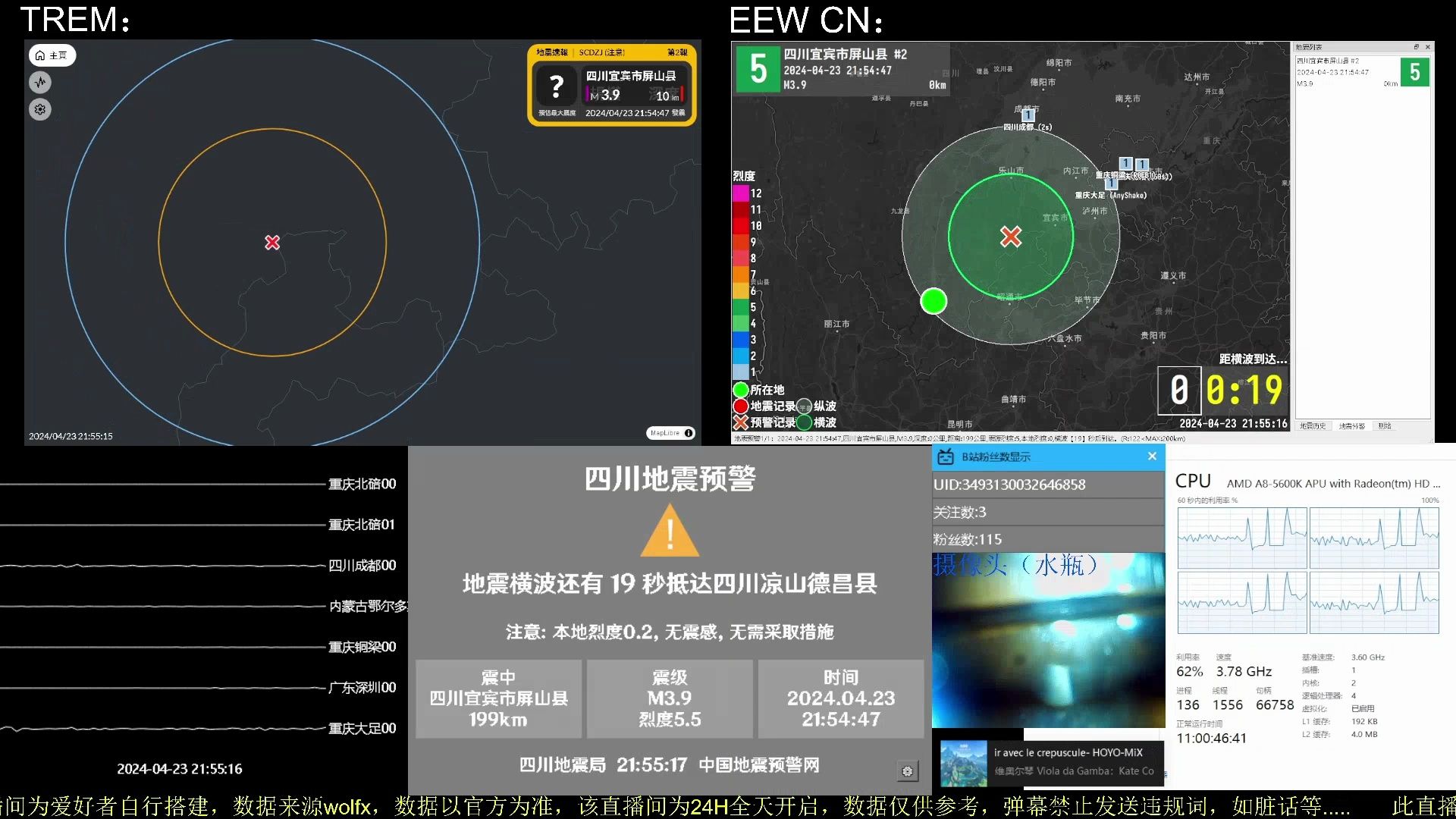 【四川地震】四川宜宾市屏山县2024/04/23/21:54发生M3.2级地震 深度10KM 凉山德昌震度0.2[预估]哔哩哔哩bilibili