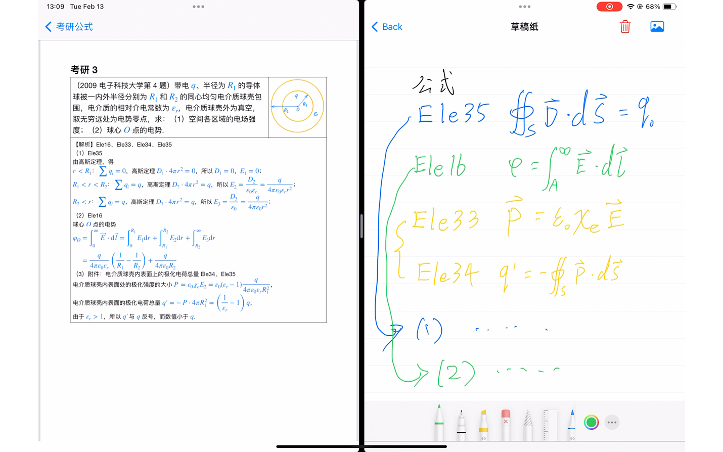 [图]考研物理//电势//极化强度与电场强度//极化电荷总量//电介质的高斯定理//（2009 电子科技大学第 4 题）带电 q、半径为……