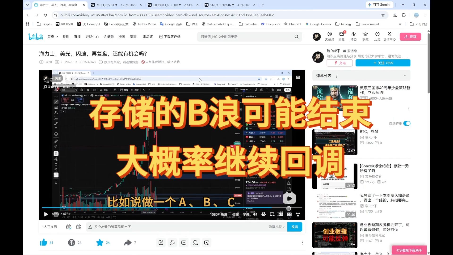 海力士，闪迪，美光反弹恐已结束，存储入场还需等到目标价位