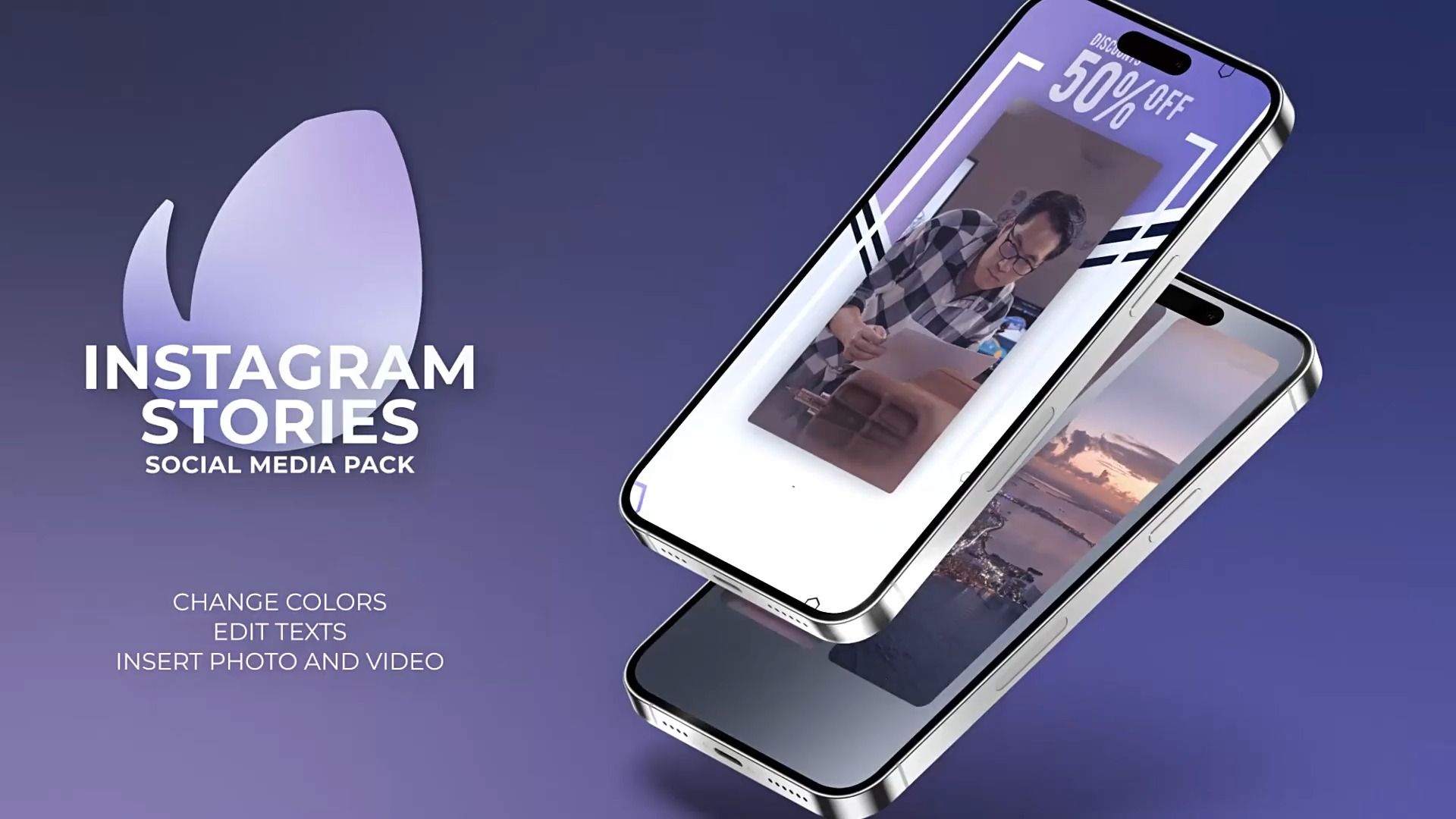 ae模板|竖屏简洁时尚设计紫罗兰水晶视觉效果社交媒体促销品牌宣传片