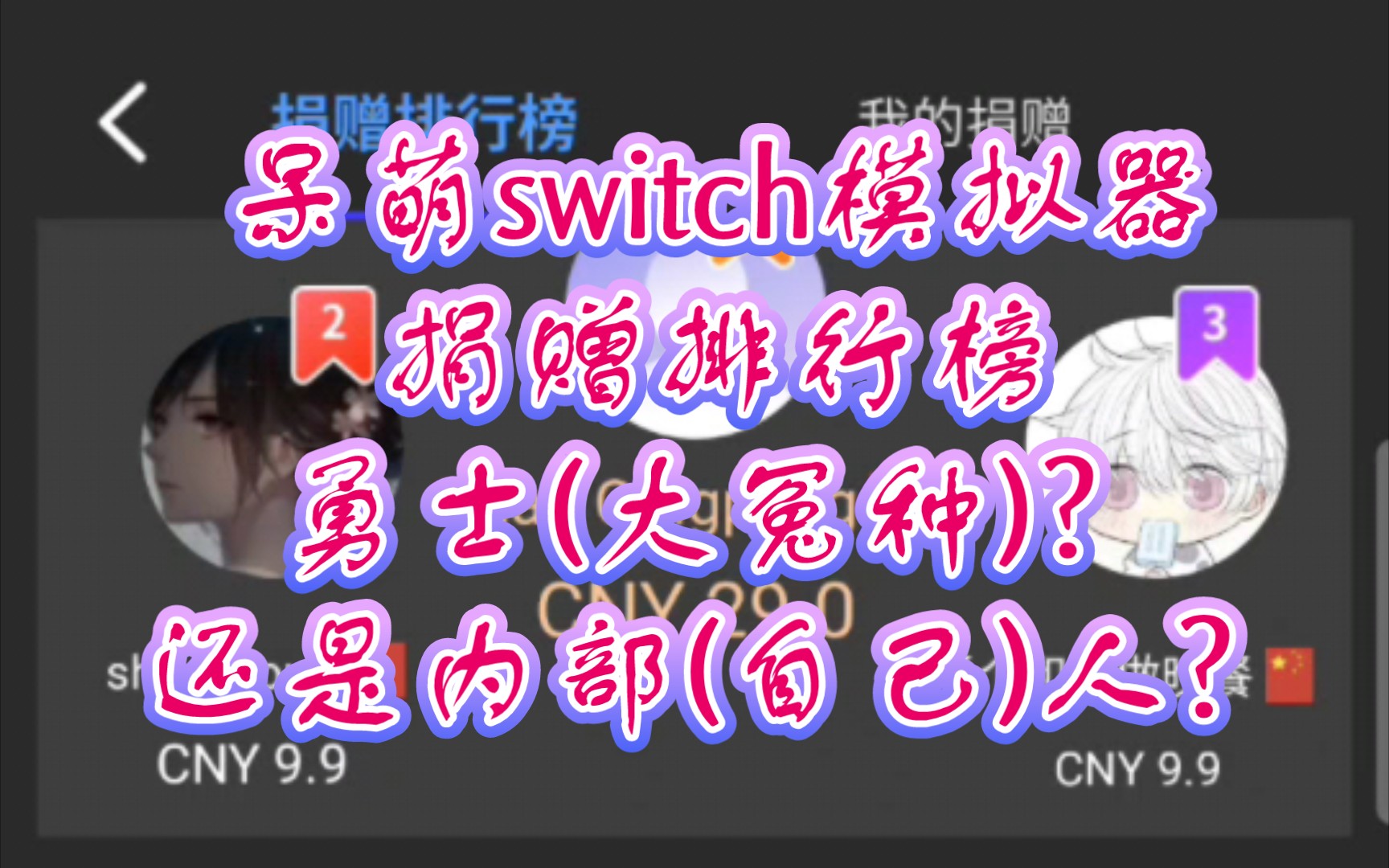 呆萌switch模拟器 竟然有捐赠排行榜!看看有多少勇士(大冤种)?我买了专业版得把钱水回来.之后继续折腾skyline和蛋蛋模拟器,至于呆萌,等下个版本...