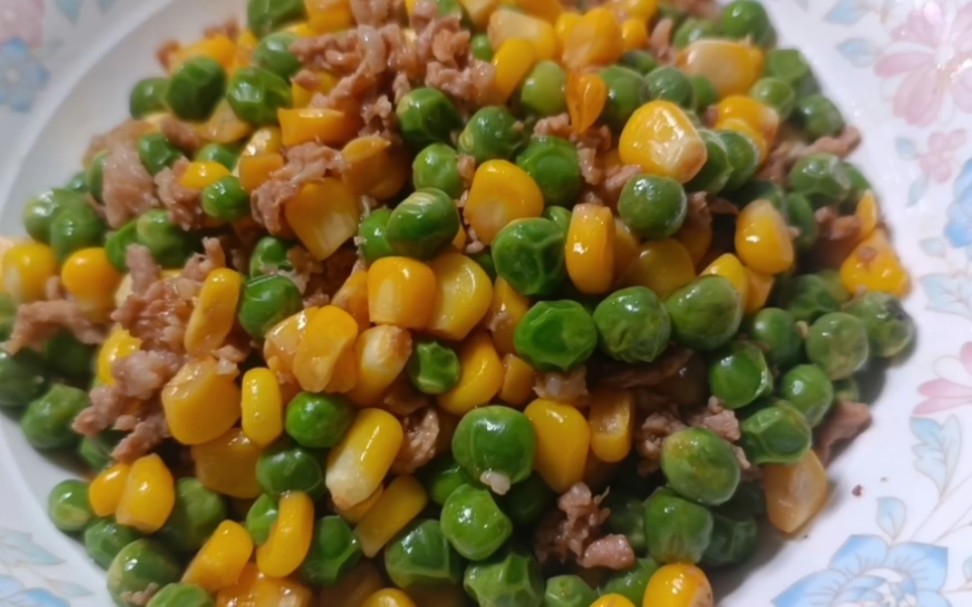 豌豆玉米粒炒肉沫,好吃还可以拌饭