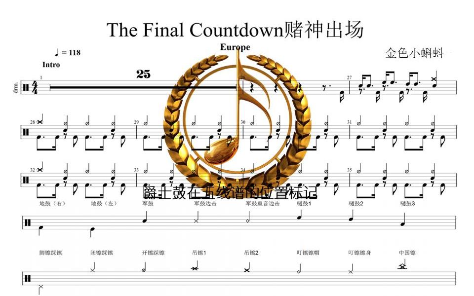 [图]The Final Countdown赌神出场【Europe】爵士鼓、架子鼓、专业鼓谱教学、制作鼓谱、原版鼓谱、动态鼓谱