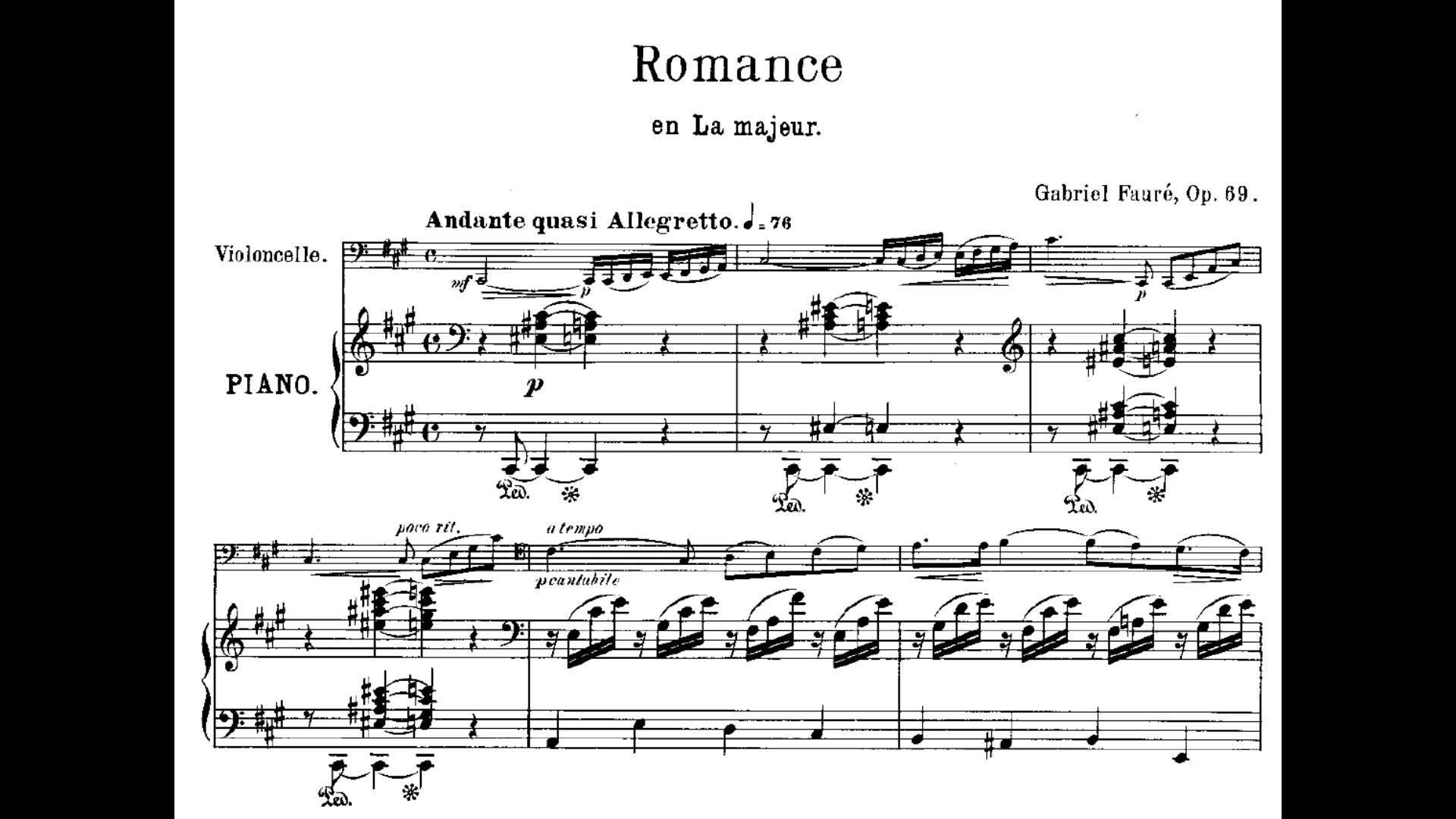 [图]福雷：Romance in A Major for cello and piano, Op.69 为大提琴与钢琴而作的浪漫曲，作品69