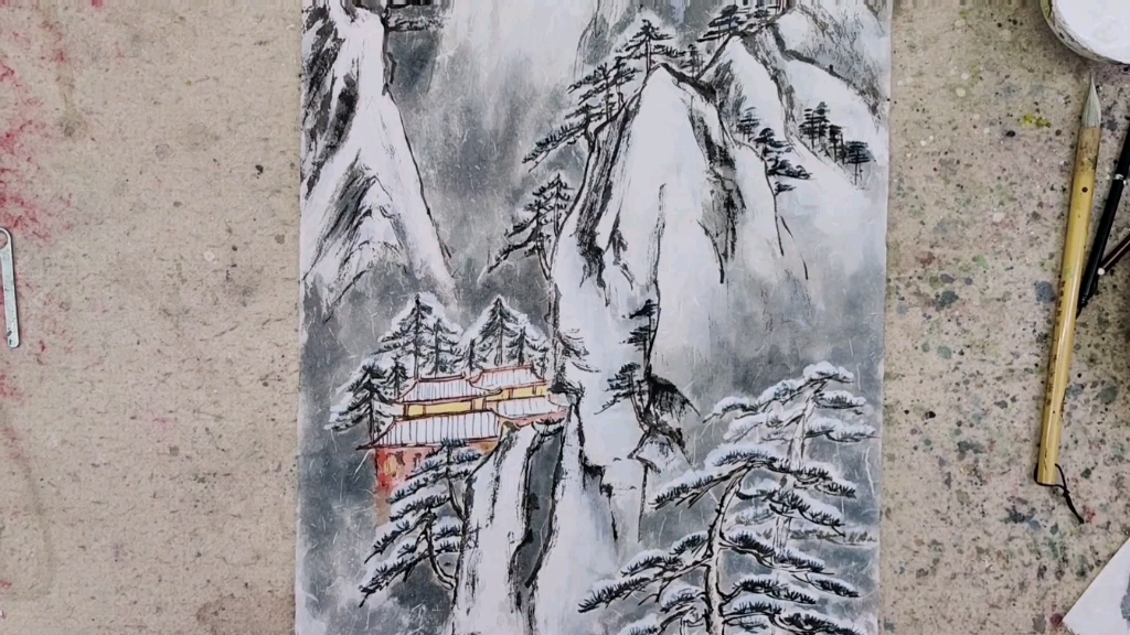 《黄山雪霁》细节刻画掌握雪景染色步骤哔哩哔哩bilibili