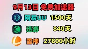 Download Video: 9月13日UU加速器免费1500天兑换码！雷神27800天兑换码！迅游840天！奇游/NN的兑换口令！周卡/月卡/天卡 兑换码！人手一份！ 先到先得！