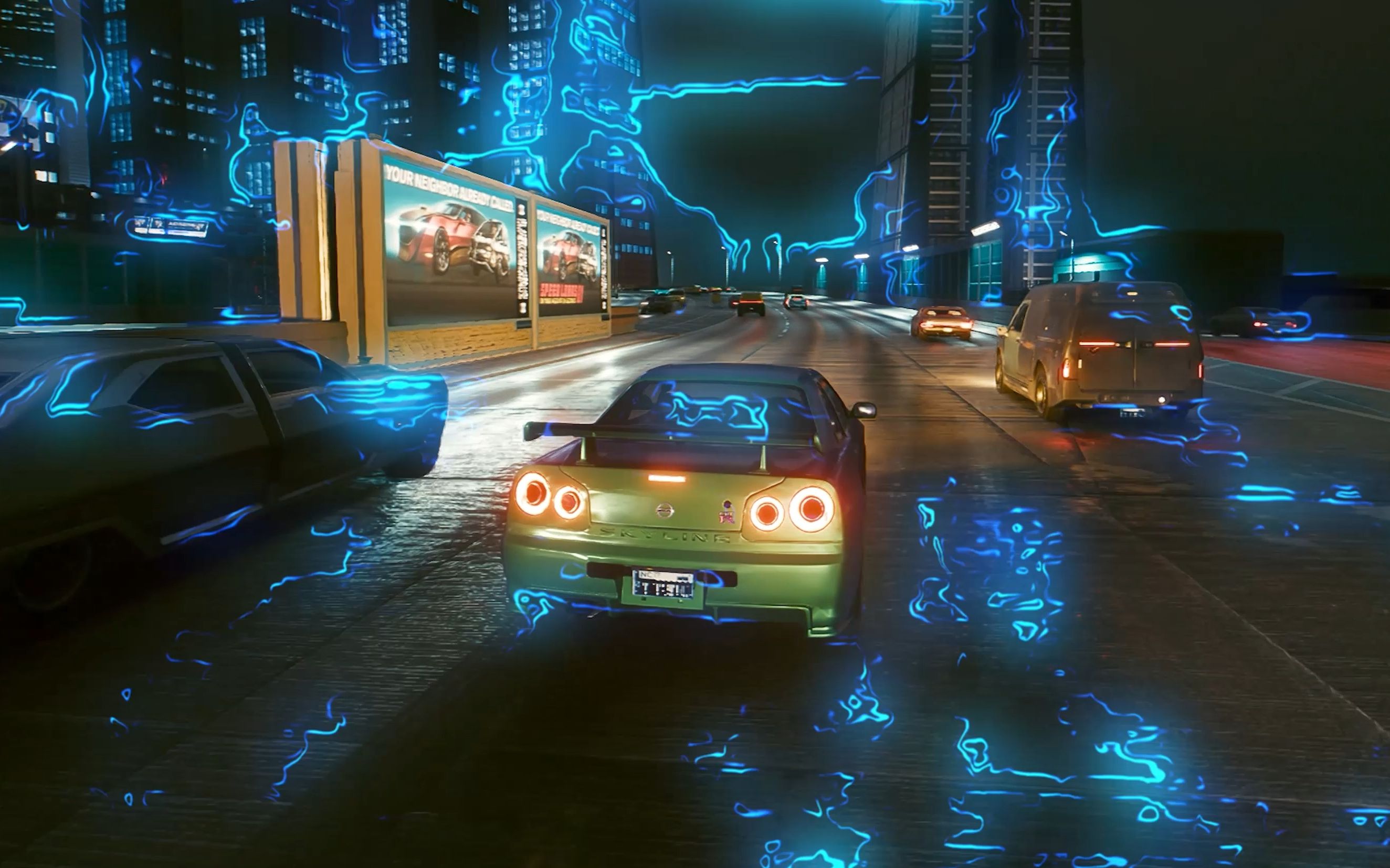 赛博朋克2077 夜之城西半环真实车流量 深夜试驾gtr 超级画质