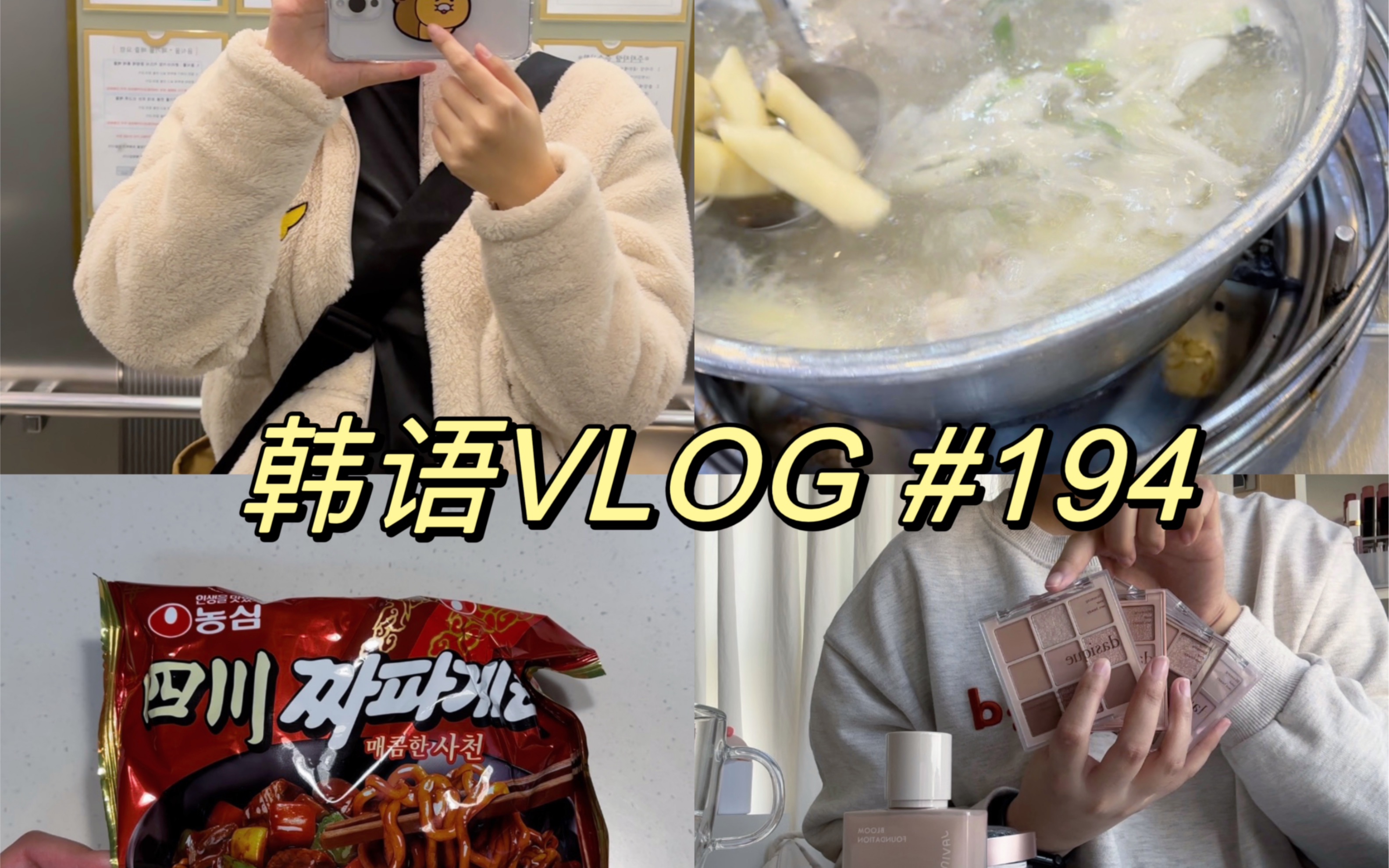 【韩语vlog/中韩字幕】韩国𐟇𐰟‡𗦗奸𘠣194和我过一天/韩国日常/韩语/中韩字幕/双语字幕/韩语vlog/零碎日常东大门一只鸡/眨眼粉底液/韩式炸酱面哔哩哔...