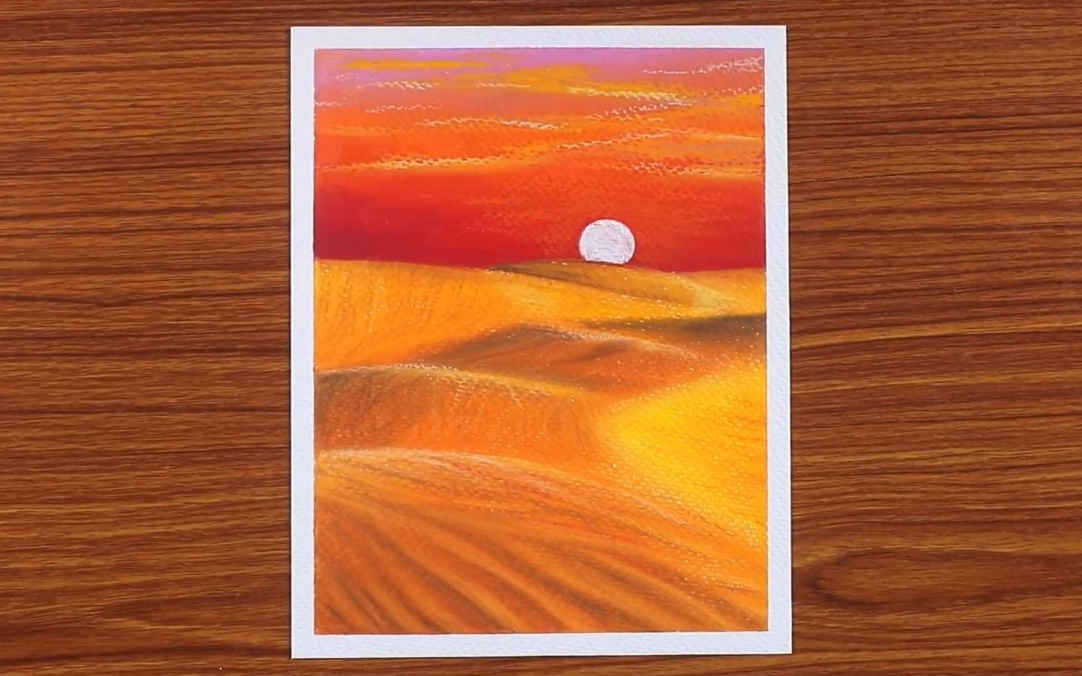 手绘兵器铺油画棒绘画沙漠夕阳