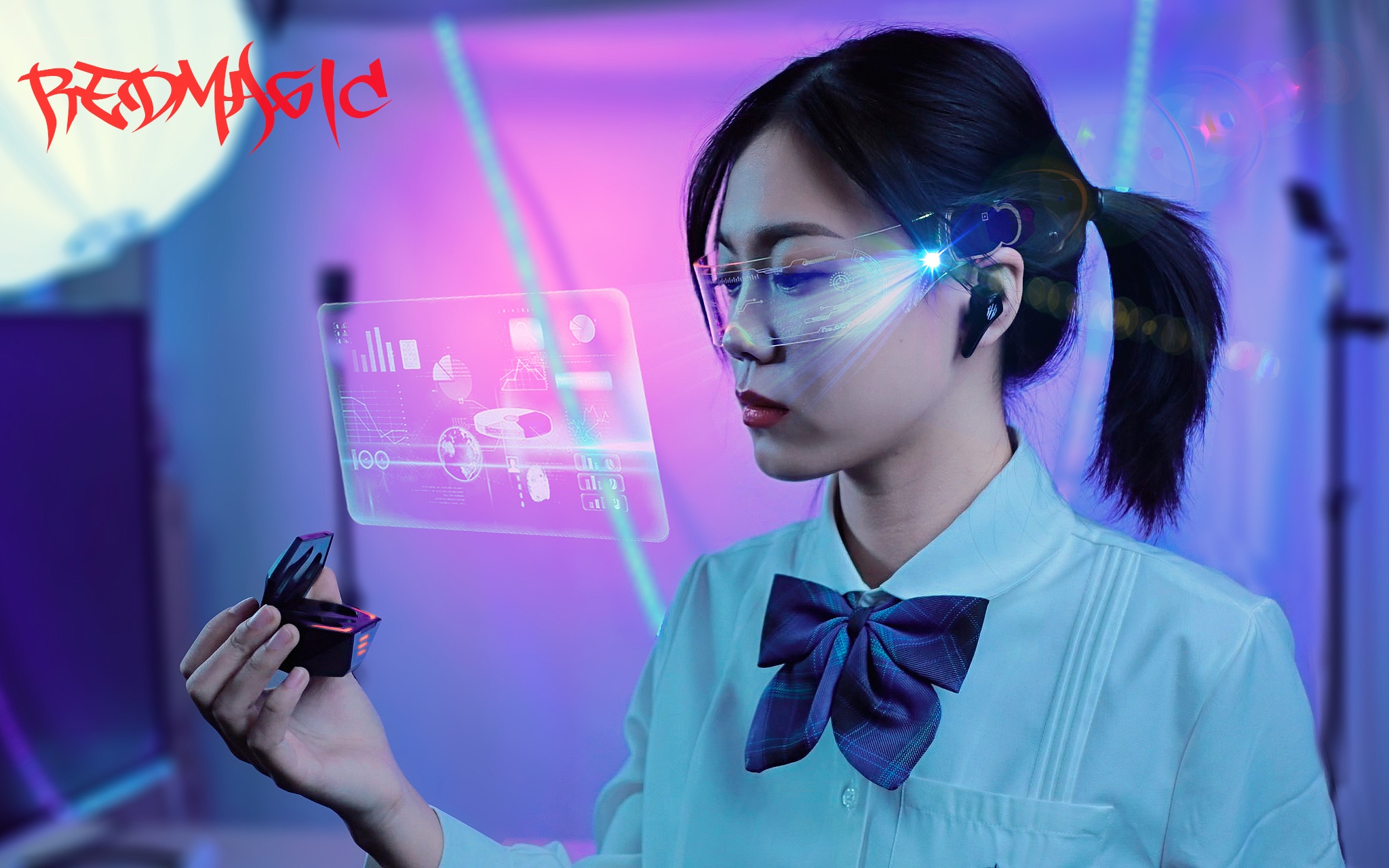 红魔tws真无线游戏蓝牙耳机敲击三次进入赛博朋克电竞模式