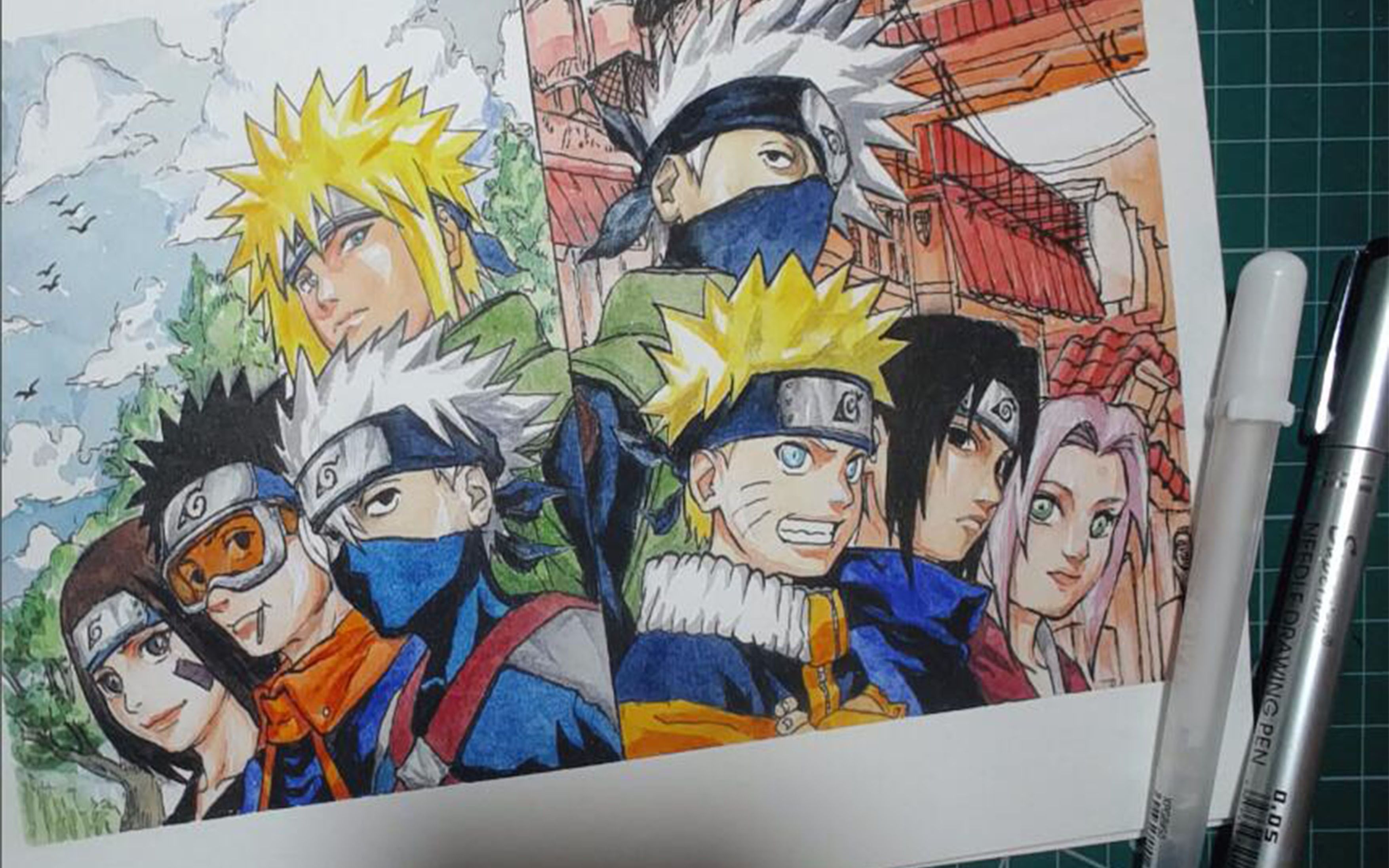 【水彩】画个火影四代班与卡卡西班 水彩上色过程_哔哩哔哩 (゜-゜)つ