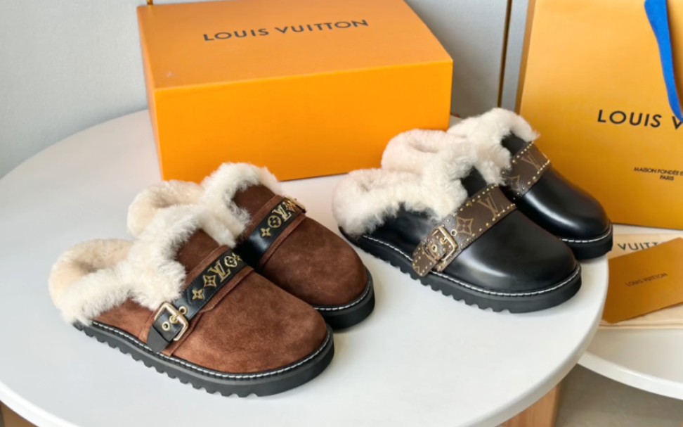 lv2023新款大头保暖羊毛平底半拖鞋毛毛鞋女鞋 #lv #羊毛半拖 #毛毛拖