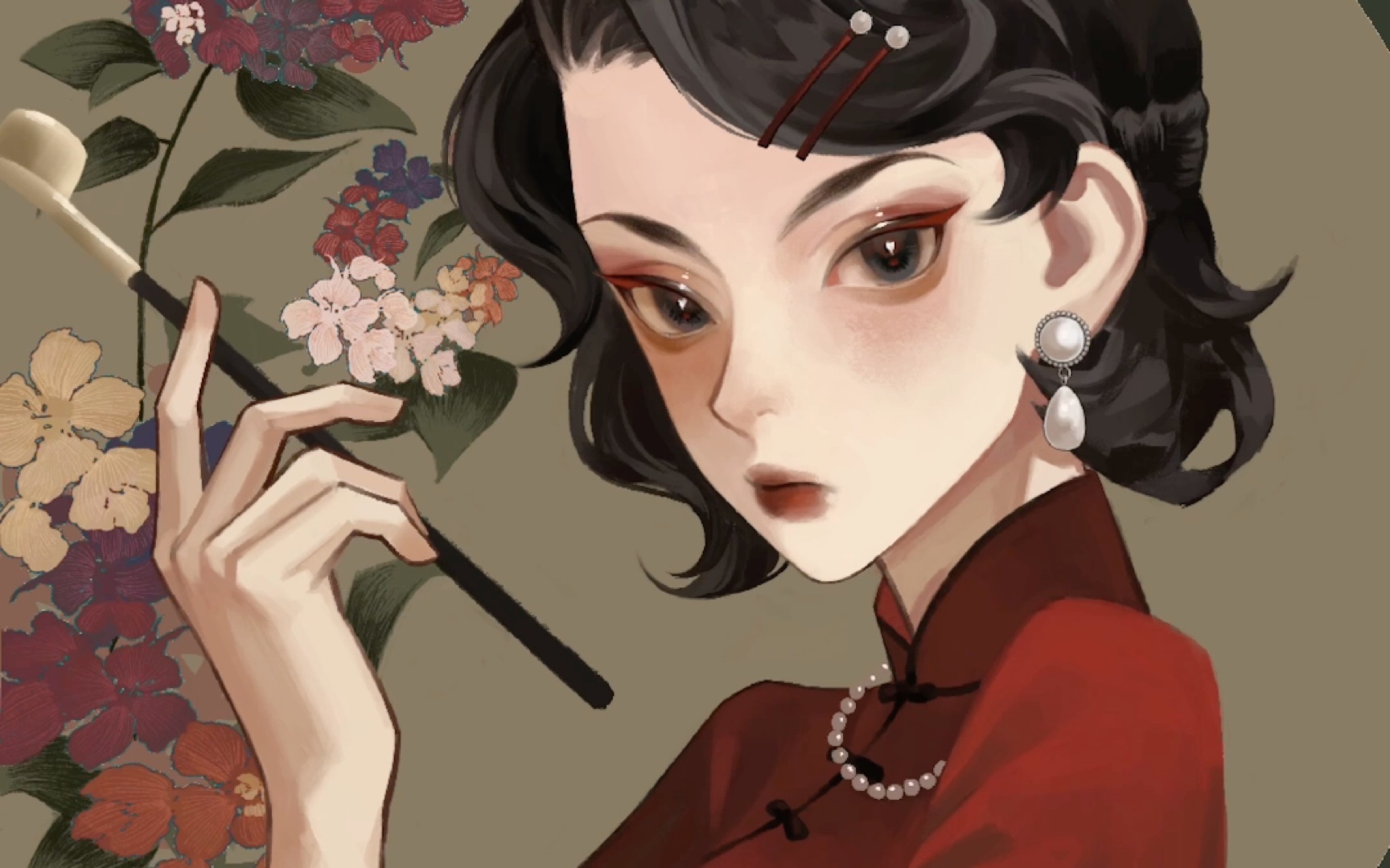 活动作品procreate民国一枝花