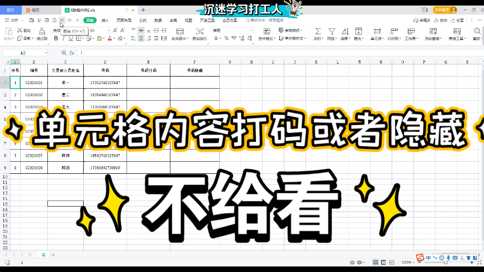 将单元格内容数据打码或者隐藏 wps office Excel 数据处理24哔哩哔哩bilibili