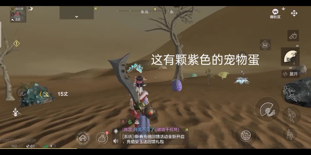 妄想山海沙漠里的紫色宝石捡起来就可以召唤神龙