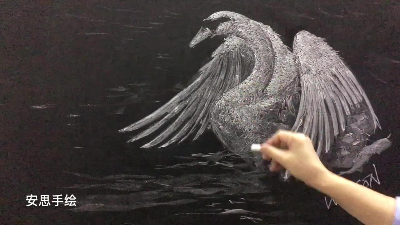 《粉笔画》如何画出透明的羽毛,粉笔画天鹅简单易学哔哩哔哩bilibili