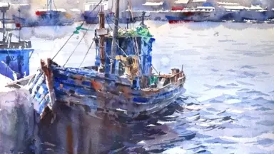 渔港水彩画-哔哩哔哩_Bilibili