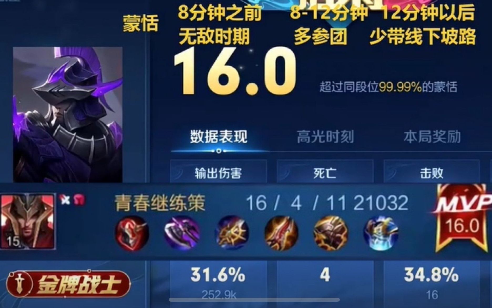 16.0满分的国服蒙恬竟然这么帅气