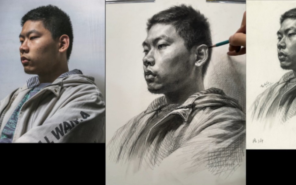 郭宏亮素描头像课程_四分之三侧男青年深入塑造