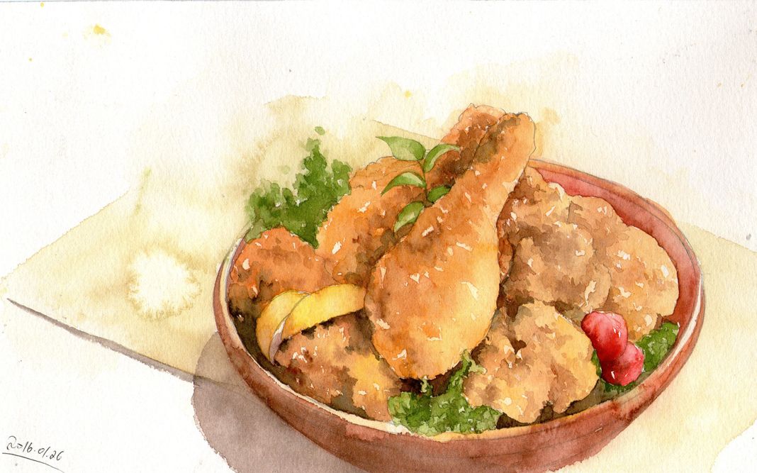 【水彩】炸鸡 ~~过程