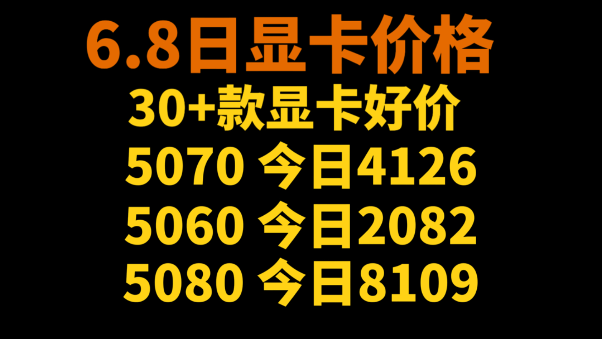 5070今日4126,5060今日2082,5080今日8109,30+款显卡好价,6.8日显卡价格