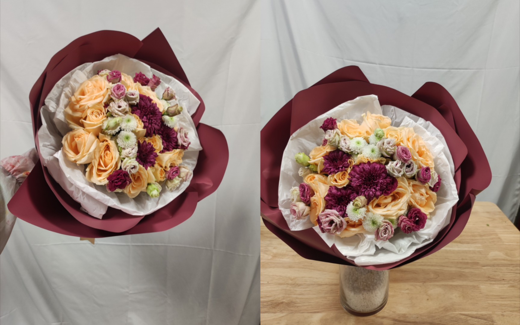 "练个手之作:小雏菊与香槟玫瑰的完美结合!