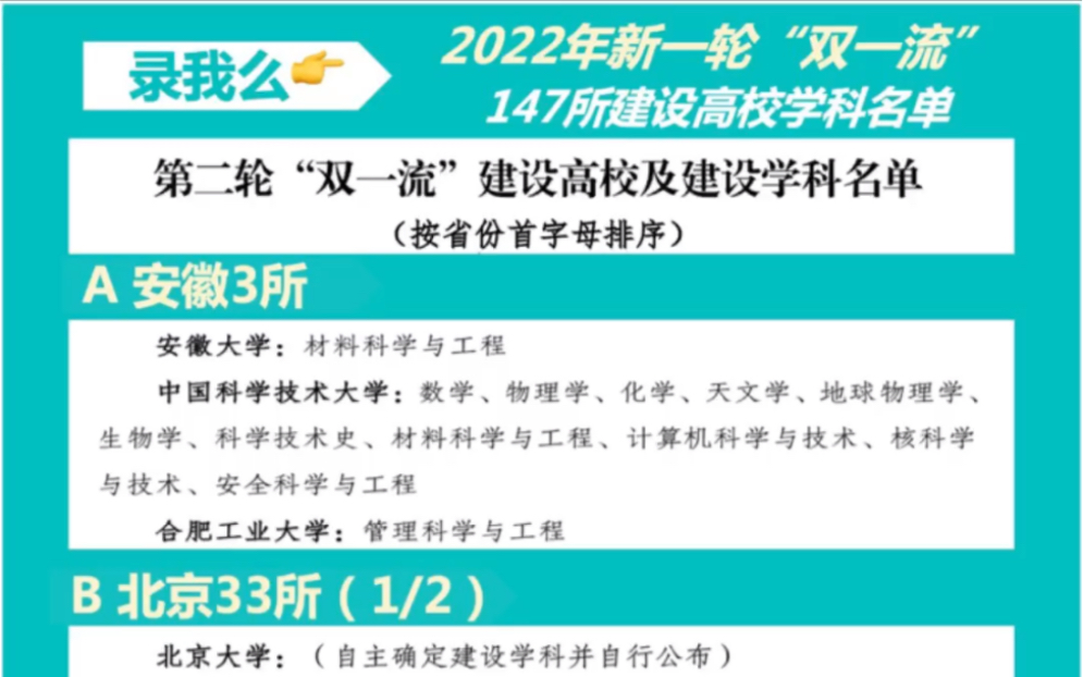 2022新一轮双一流学科147高校学科名单:终于没有以前那么多了!可还是记不住呀哔哩哔哩bilibili