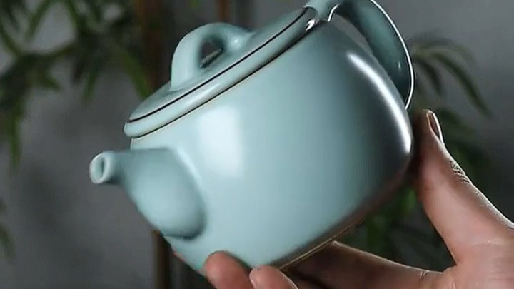 寻汝汝窑茶壶单壶大号陶59瓷天青色汝瓷功夫茶具高档汉瓦壶开片泡茶壶天