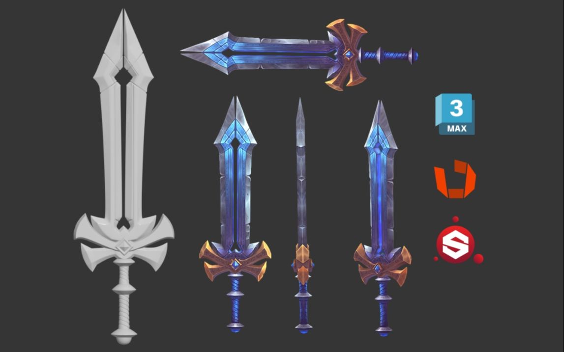 次世代pbr全流程建模讲解,战斧武器模型制作,低模布线卡线,模型uv拆分