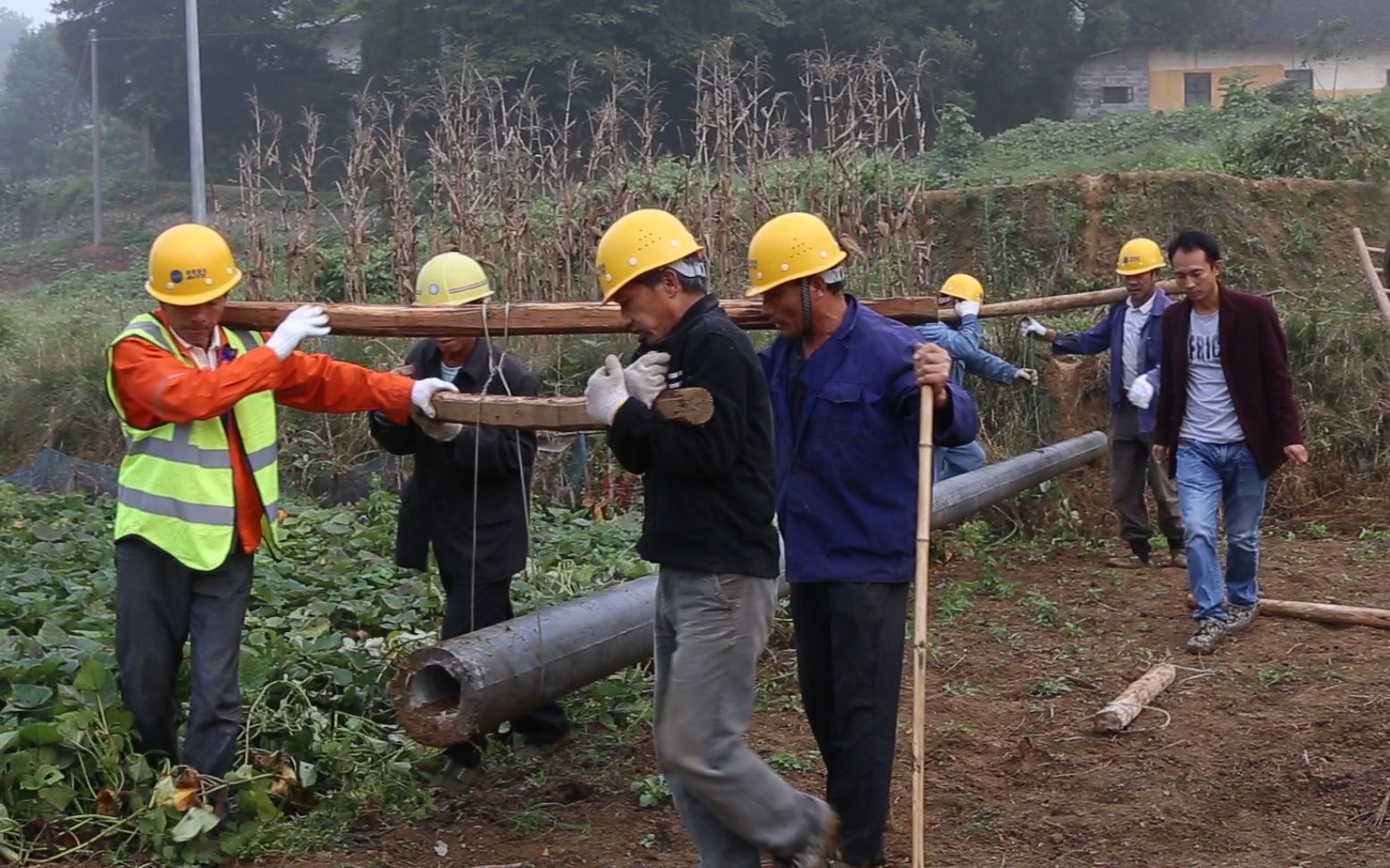 农民工徒手抬600斤电线杆,看到这震撼的一幕,内心真