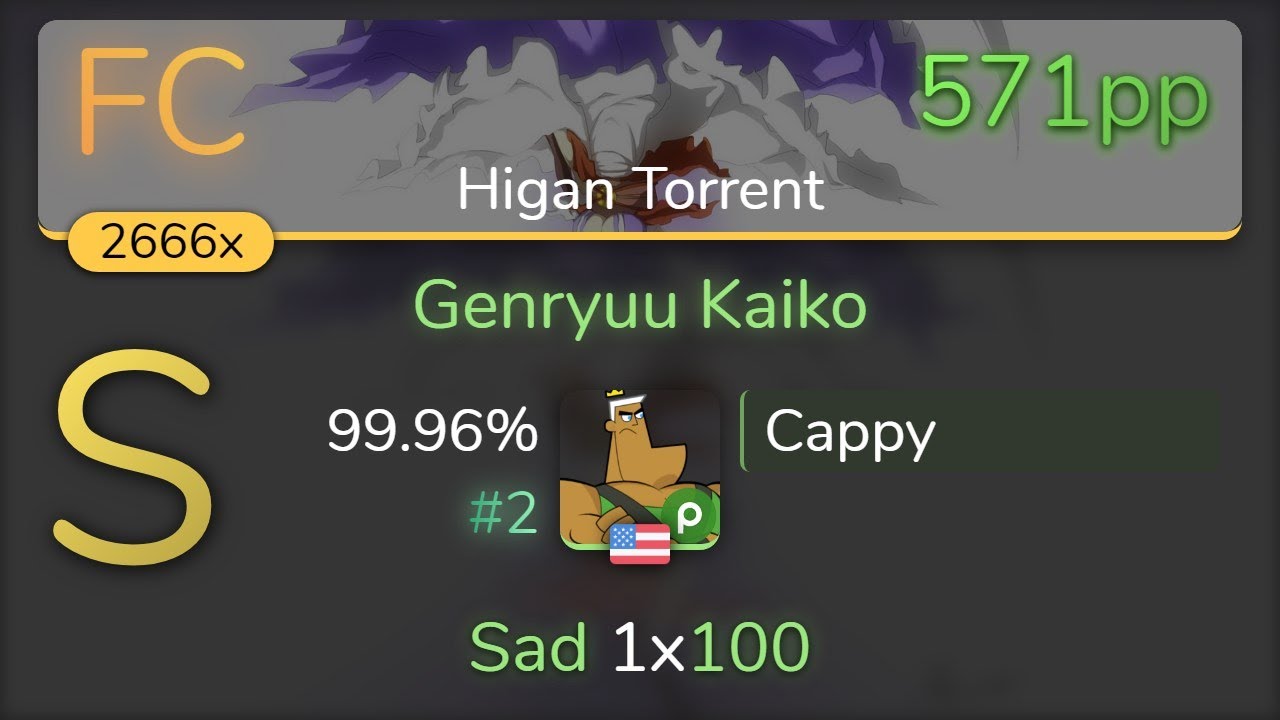 Cappy | Halozy  Genryuu Kaiko [Higan Torrent] 99.96% {#2 571pp FC}  osu!哔哩哔哩bilibili