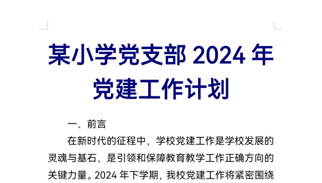 某小学党支部2024年党建工作计划哔哩哔哩bilibili