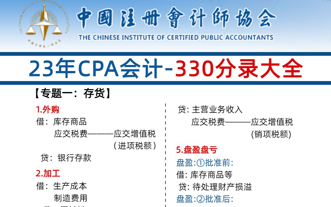 23年CPA《会计》及格关卡→330个会计分录哔哩哔哩bilibili