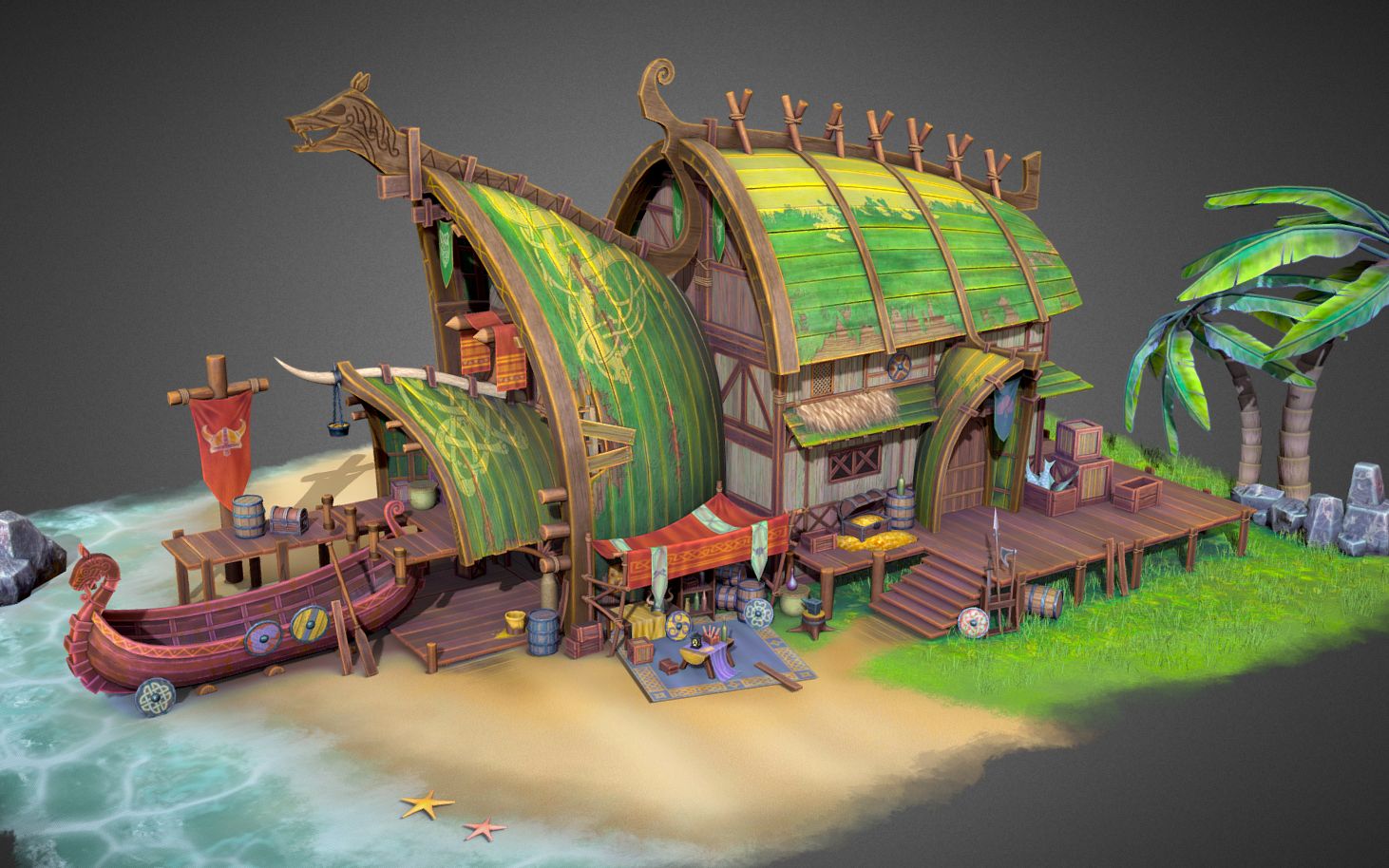 【maya建模】离海的小船厂-房屋,次世代3d场景道具制作