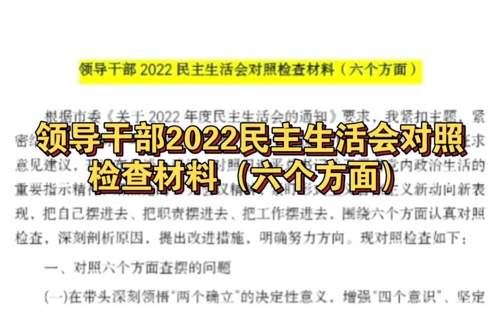 【最新整理】领导干部2022民主生活会对照检查材料(六个方面)哔哩哔哩bilibili