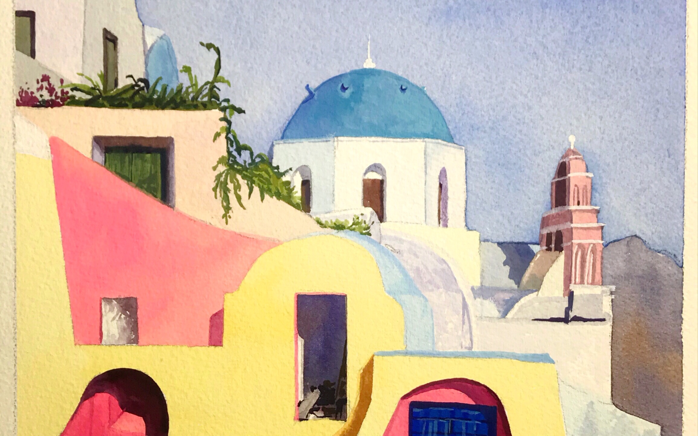 水彩城系列示范课,圣托里尼