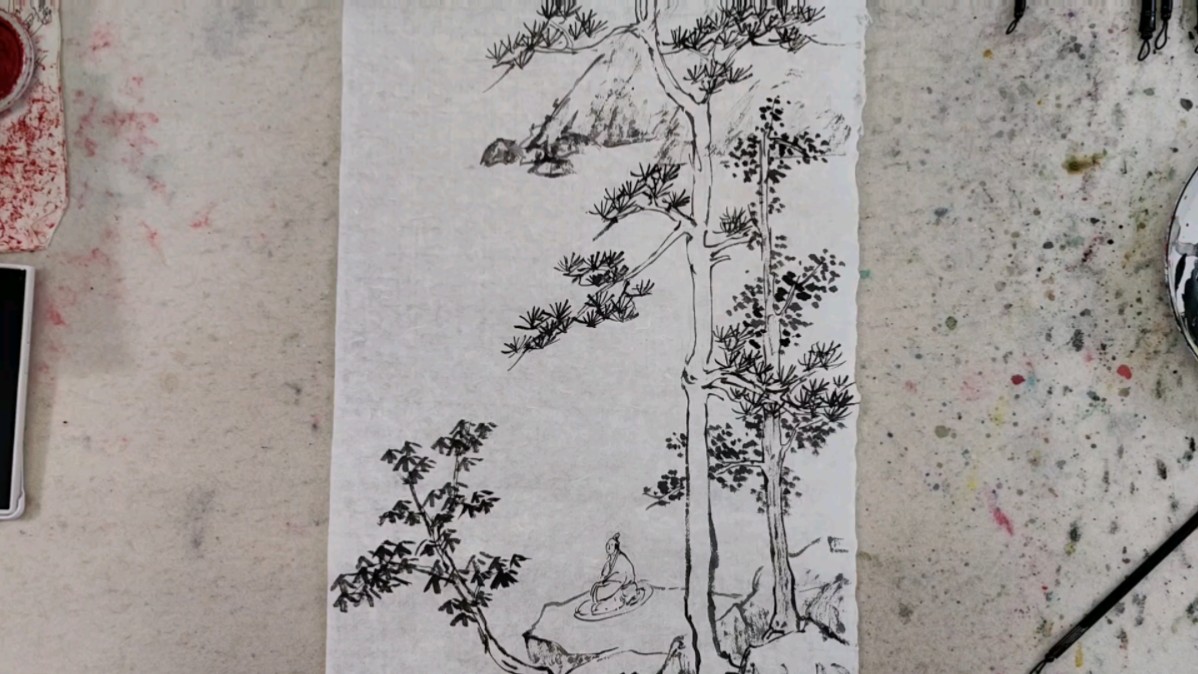 《松溪小坐图》山石细节刻画