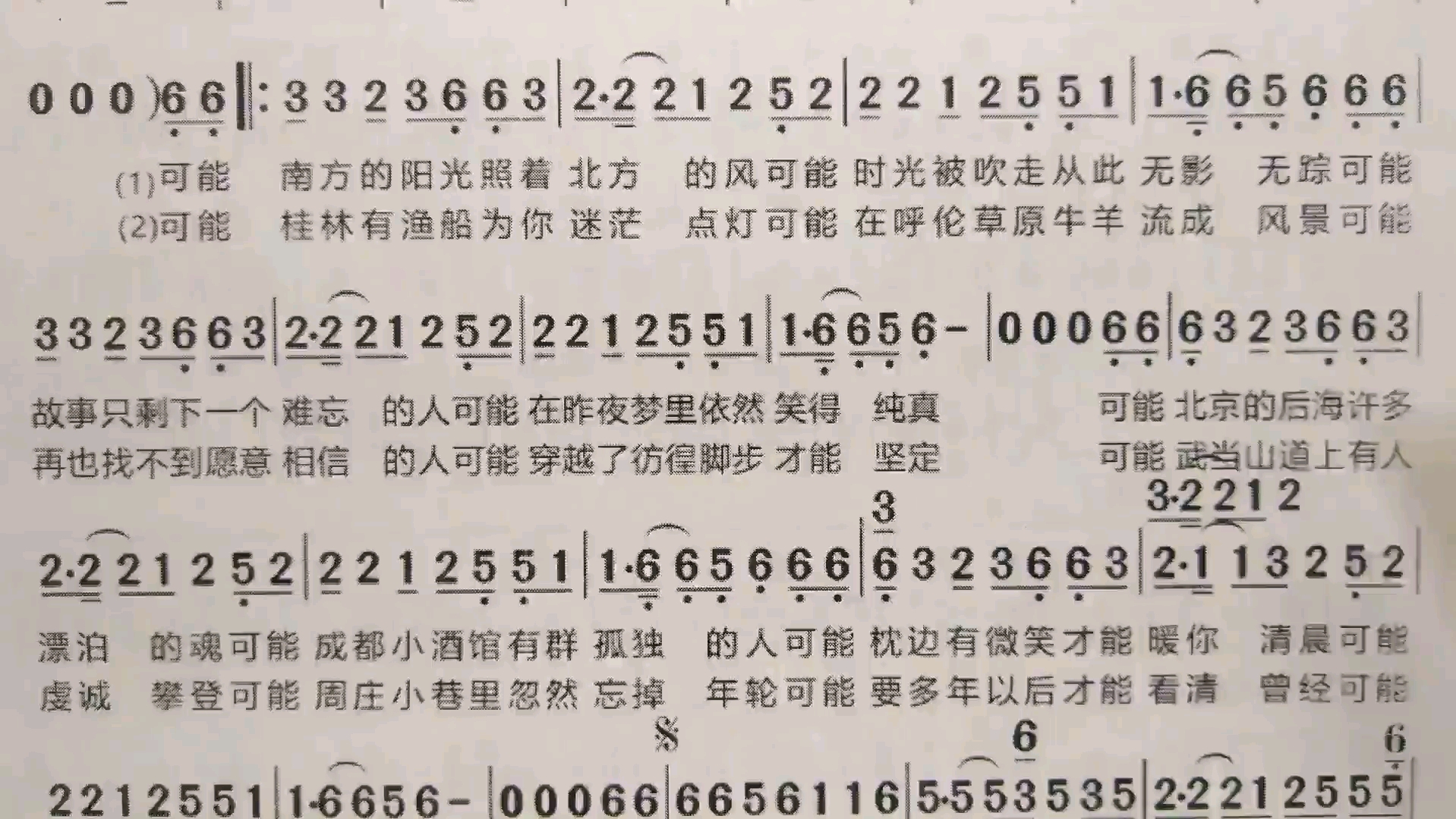 简谱歌曲《可能》,歌谱、歌词逐句领唱,简单易学哔哩哔哩bilibili