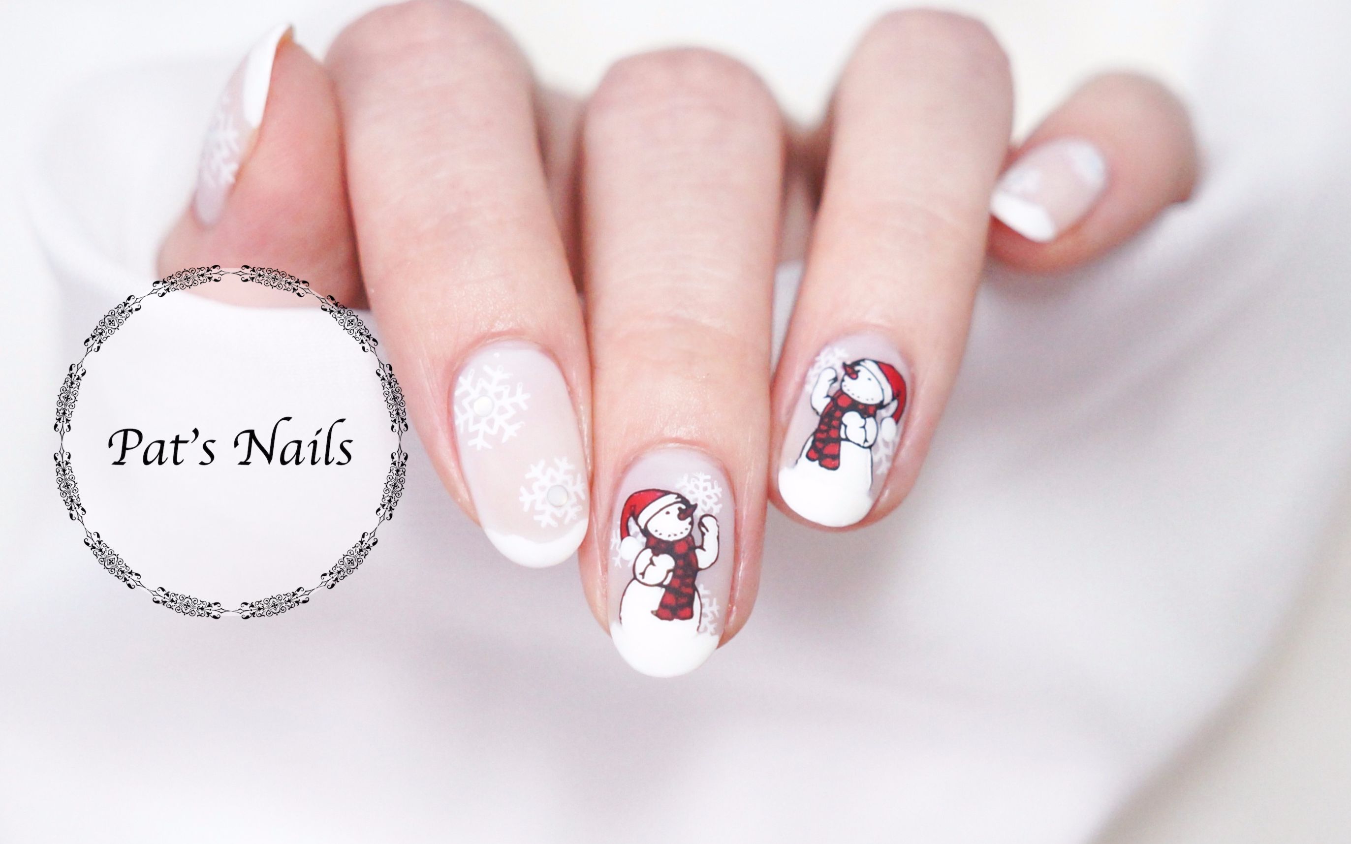 patsnails美甲教程圣诞美甲之可爱小雪人美甲