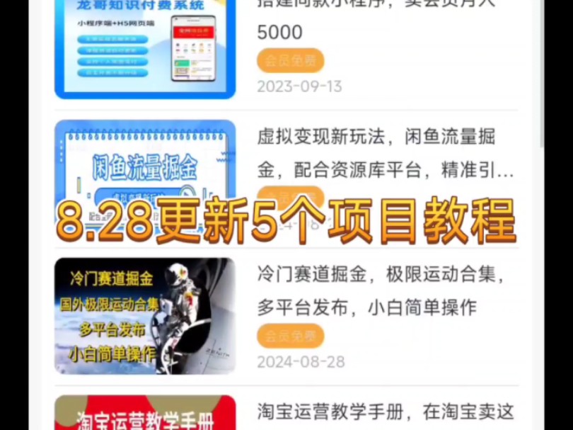 虚拟资源小程序8.28更新5个知识付费副业项目教程哔哩哔哩bilibili