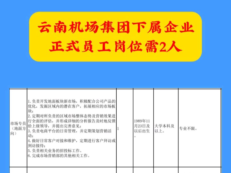 云南机场集团下属企业正式员工岗位需2人哔哩哔哩bilibili