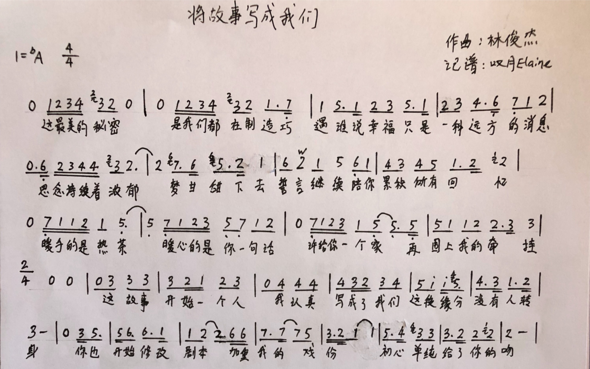 笛子版将故事写成我们原唱林俊杰笛子叹月elaine
