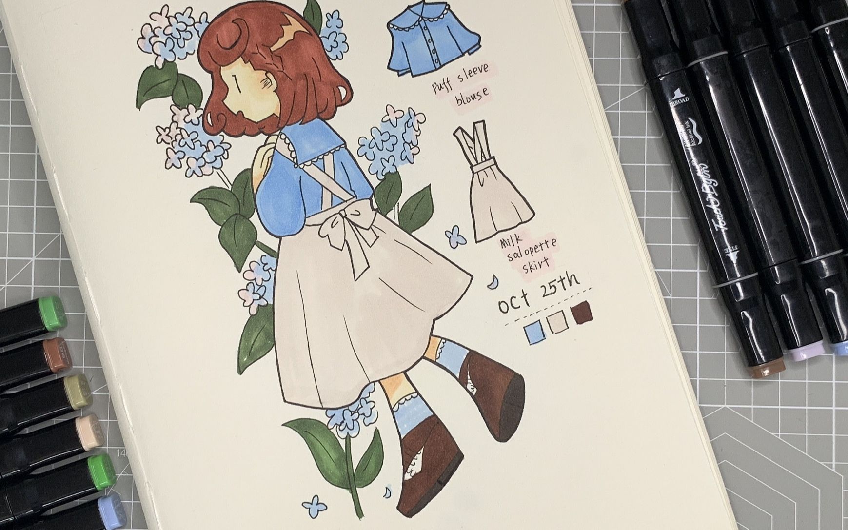 【手绘穿搭系列】甜甜背带萝裙 夏季必备 线稿 勾线 马克笔上色_哔哩