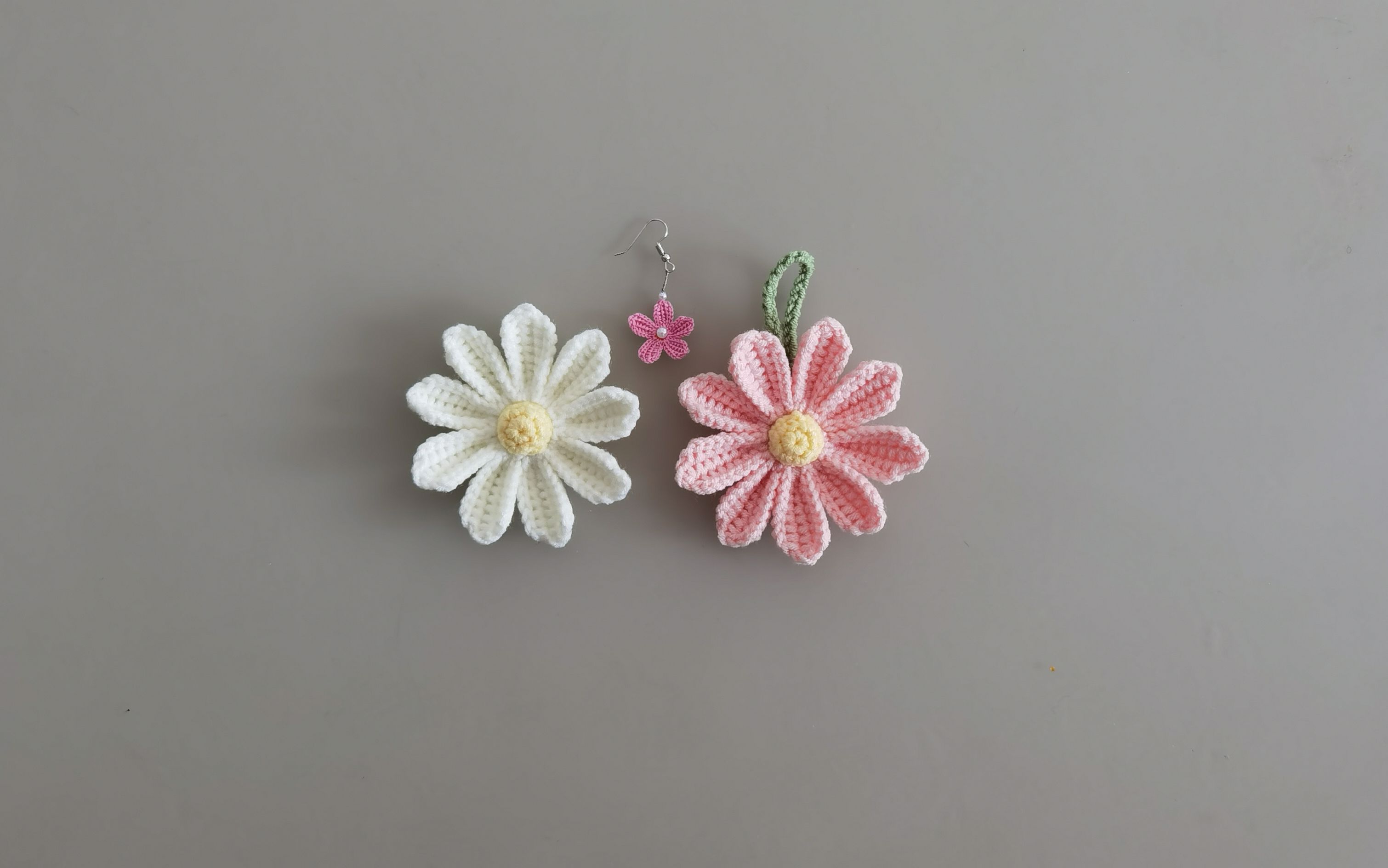 立体不卷翘钩织阿富汗针法小雏菊挂件教程